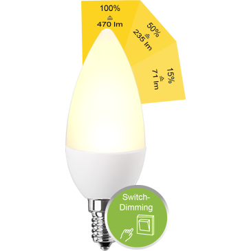 LED SMD Lampe Kerzenform E14 4,9W 470lm warmweiß Switch DIM