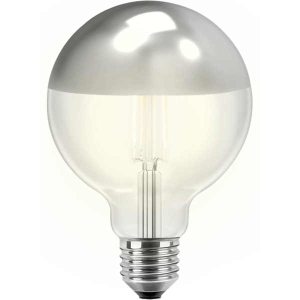 LED Filament Vintage Lampe Globeform G125 E27 7W 645lm warmweiß Spiegelkopf Silber 180°