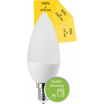 LED SMD Lampe Kerzenform E14 4,9W 470lm warmweiß Switch DIM